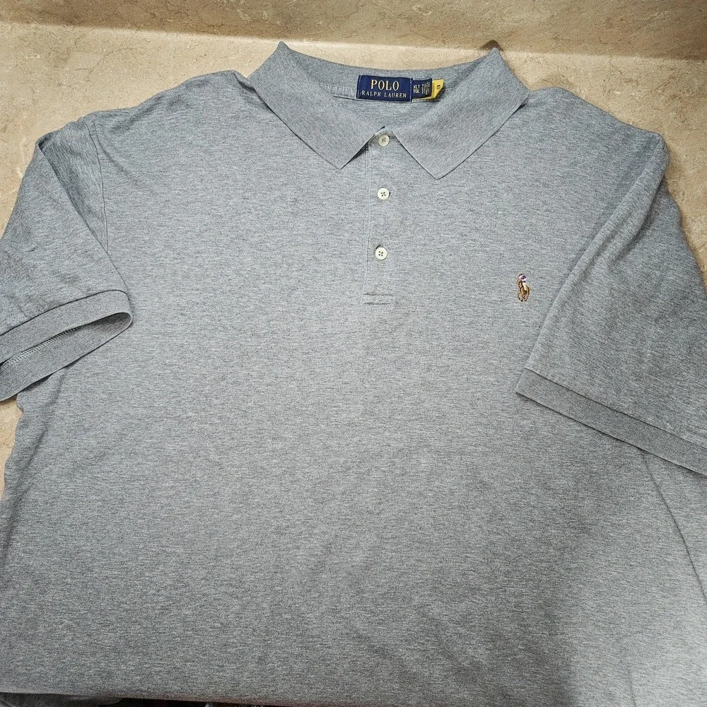 Polo Ralph Lauren Polo Shirt Men XXLT Gray Knit Short‎ Sleeve Flesh Pony Logo